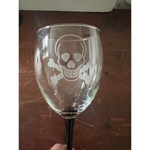 Halloween Skull & Crossbones Engraved Wine Glasses Set of Five(5) Black Stem